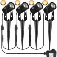 4er Set LED Außenstrahler 3W Warmweiß 3000K 1440lm mit Erdspieß wasserdicht IP65 für Garten, Einfahrt, Terrasse [Energieklasse A+] - RW Lighting / von ALOVEZ