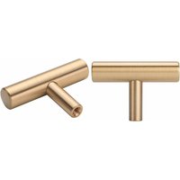 AIDUCHO Schrankknöpfe aus gebürstetem Messing, goldene Kommoden- und Schubladenknöpfe, für Schränke, Badezimmer und Küche, 2er-Set (T-Form) von ALOVEZ