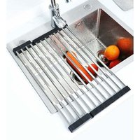 Abtropfgestell faltbar, Spülbeckenmatte aus Edelstahl zum Aufrollen, silbernes Küchenabtropfgestell (16 Röhren faltbar 47 x 36 cm) von ALOVEZ