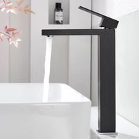 Alovez - Extra hoher schwarzer Waschtisch-Wasserhahn, Einhebel-Badezimmer-Mischbatterie aus Edelstahl für erhöhtes Waschbecken, 290 mm Auslasshöhe, von ALOVEZ