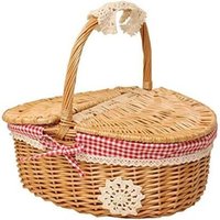 Picknickkorb mit Deckel, geflochtener Rattan-Weidenkorb, Korb im Landhausstil in den Farben Rot und Weiß von ALOVEZ