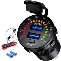 Alovez - Quick Charge 3.0 Autoladegerät, wasserdichte 36W Dual usb QC3.0 Steckdose mit Voltmeter, Schalter und Alovez - Quick Charge 3.0 Autoladegerät, wasserdichte 36W Dual usb QC3.0 Steckdose mit Voltmeter, Schalter und von ALOVEZ
