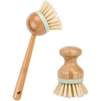 Runde Mini-Bambus-Scheuerbürste mit langem Griff zum Abwaschen von Geschirr, Töpfen, Pfannen und Gemüse, für die Küchenspüle, das Badezimmer und den von ALOVEZ