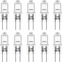 Set mit 10 G4-Halogenlampen mit 12 v und 20 w. Diese Lampen strahlen 3000 k warmweißes Licht mit einer Helligkeit von 350 Lumen aus. Sie sind dimmbar von ALOVEZ