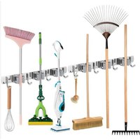Stück Besenhalter zur Wandmontage, Besen-Wandhalterung aus Edelstahl für Küche, Garage, Garten, Badezimmer (3 Schlitze und 4 Haken, Silber) von ALOVEZ