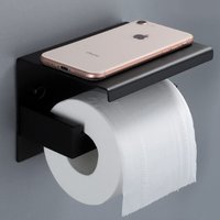Alovez - Toilettenpapierhalter zur Wandmontage, Toilettenpapierhalter mit Ablage, sus 304 Edelstahl, selbstklebend, Wandmontage (schwarz) von ALOVEZ