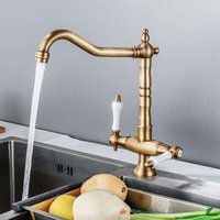 Antiker Küchenhahn 360° schwenkbar - Zweigriff-Spültischarmatur - Nostalgischer Mischhahn - Hochdruck-Mischbatterie - Hoher Auslauf aus Messing Antiker Küchenhahn 360° schwenkbar - Zweigriff-Spültischarmatur - Nostalgischer Mischhahn - Hochdruck-Mischbatterie - Hoher Auslauf aus Messing von ALOVEZ