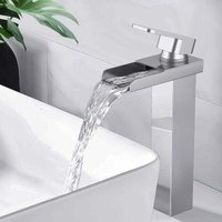 Badezimmer-Wasserhahn, Wasserfall-Waschtisch-Mischbatterie, verchromtes Messing, quadratisch, Arbeitsplatte, Einhebelsteuerung für Waschbecken, Badezimmer-Wasserhahn, Wasserfall-Waschtisch-Mischbatterie, verchromtes Messing, quadratisch, Arbeitsplatte, Einhebelsteuerung für Waschbecken, von ALOVEZ