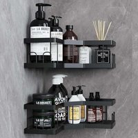 Badezimmeraufbewahrung, 2 Stück schwarzes Badezimmerregal-Zubehör ohne Bohren, Duschregal aus Karbonstahl mit Klebstoff, Duschaufbewahrung von ALOVEZ