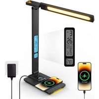 Dimmbare LED-Schreibtischlampe mit Ladefunktion, Uhr, Nachtlicht und faltbarer Schreibtischlampe von ALOVEZ