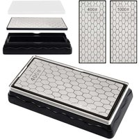 Doppelseitiger Diamant-Schleifstein (Körnung 400/1000, 185 x 92 x 40 mm), Messerschärfer aus Bienenwachsstein mit rutschfester Basis, von ALOVEZ