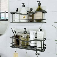 Duschablage 2er-Set – Badezimmerkorb ohne Bohren – Schwarzes Wandregal für Dusche und Badewanne mit Zubehörhaken Duschablage 2er-Set – Badezimmerkorb ohne Bohren – Schwarzes Wandregal für Dusche und Badewanne mit Zubehörhaken von ALOVEZ