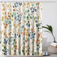 Duschvorhang 180x200 Anti-Schimmel-Badvorhang Beige Duschvorhang Maschinenwaschbar Buntes Botanisches Muster mit Löchern Duschvorhang Stoff von ALOVEZ