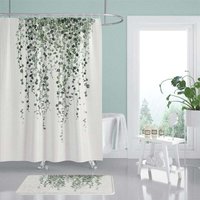 Duschvorhang mit grünen Blättern, Aquarell-Blatt-Duschvorhang, floraler Stoff, wasserdicht, Pflanzen, Badezimmervorhänge mit Haken, 180 x 180 von ALOVEZ