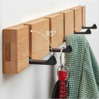 Faltbare Kleiderhaken aus Naturholz, Wandgarderobe mit 5 Haken und selbstklebendem Briefhalter, Wandregal, Schlüsselhaken, Wand-Organizer aus Holz von ALOVEZ