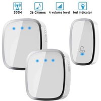 Gong und Türklingel, kabellose Türklingel, wasserdichter kabelloser Gong mit 300 Metern Reichweite, Gong-Set mit led und 36 Melodien bei 4 von ALOVEZ