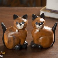 Alovez - Handgeschnitzte Katzenstatue aus Holz, Holzfigur, Heimdekoration, Geschenk, 2er-Set (kleine Größe 8 x 6 x 11 cm). von ALOVEZ