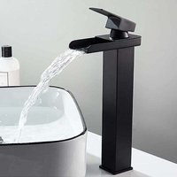 Hoher Waschtisch-Mischbatterie-Wasserfall, mattschwarz, rechteckig, warm/kalt, verstellbar, für Badezimmer, quadratisch, Aufsatzwaschbecken, Hoher Waschtisch-Mischbatterie-Wasserfall, mattschwarz, rechteckig, warm/kalt, verstellbar, für Badezimmer, quadratisch, Aufsatzwaschbecken, von ALOVEZ