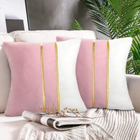 Moderner rosa Samt-Spleiß-Kissenbezug, Bauernhaus-Dekoratives Sofakissen, 45 x 45 cm, Kissenbezug, 2er-Set, goldene Ledernähte, Kissenbezug für Sofa, von ALOVEZ