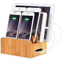 Kabel-Organizer und Ladestation aus Bambusholz für den Schreibtisch, für mehrere Geräte, Ladegeräthalter für iPhone 14 13 12 11 Pro Max XS, iPad Mini Kabel-Organizer und Ladestation aus Bambusholz für den Schreibtisch, für mehrere Geräte, Ladegeräthalter für iPhone 14 13 12 11 Pro Max XS, iPad Mini von ALOVEZ