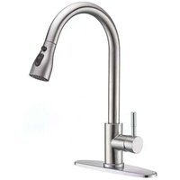 Küchenarmatur - Gebürstetes Silber - Ausziehbare Brause - 360° Drehbar - Edelstahl - Spültischarmatur - 3 Funktionen Mischbatterie von ALOVEZ