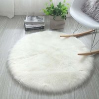 Kunstfell-Teppich, Imitation Fleece Mouse Area Rug, rutschfeste Yogamatte für Wohnzimmer, Schlafzimmer, Sofa, Bodenmatte (Rund, Weiß, 60 x 60 cm) von ALOVEZ