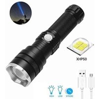 Wiederaufladbare LED-Taschenlampe, superhelle, zoombare taktische Taschenlampe XHP50, 6000 Lumen, 3 Modi, wasserdichte Taschenlampe für Camping und von ALOVEZ
