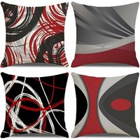 4er-Set Kissenbezüge 45 x 45 cm, Rot-Schwarzes geometrisches Muster, dekorativer Sofa-Kissenbezug aus Baumwollleinen für Schlafsofa, Schlafzimmer, von ALOVEZ