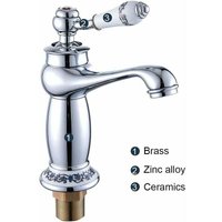Luxuriöser viktorianischer Waschtisch-Mischhahn, verchromter Mono-Badezimmerhahn, Warm- und Kaltwasserhahn, klassischer Wasserhahn (Silber) von ALOVEZ