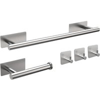 M34452A, 5-teiliges Badezimmer-Zubehör-Set, Handtuchstange, Toilettenpapierhalter, Wandhaken, gebürsteter Edelstahl, Grau M34452A, 5-teiliges Badezimmer-Zubehör-Set, Handtuchstange, Toilettenpapierhalter, Wandhaken, gebürsteter Edelstahl, Grau von ALOVEZ