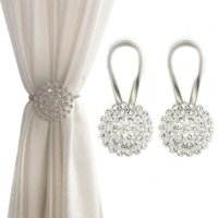 Alovez - Magnetische Vorhang-Raffhalter, 2er-Pack, funkelnde Kristallblumen-Vorhanghalter, Vorhangschnallen-Clips (weiß) von ALOVEZ