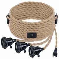 Pendelleuchte mit Schalter und Stecker, Industrieller Vintage Kronleuchter 3 Lichter E27 DIY Hängelampe Hanfseil Retro Stil Beleuchtungszubehör für Pendelleuchte mit Schalter und Stecker, Industrieller Vintage Kronleuchter 3 Lichter E27 DIY Hängelampe Hanfseil Retro Stil Beleuchtungszubehör für von ALOVEZ