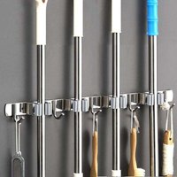 Porte Balai Mural - Accroche Balai en Acier inoxydable, Support Cintre de Rangement pour Cuisine, Garage, Buanderie (4 Emplacements et 5 Crochets) von ALOVEZ