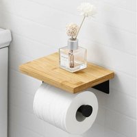 Schwarzer, selbstklebender Toilettenpapierhalter mit Bambusregal, Rollenhalter, wandmontierter Toilettenpapierhalter ohne Bohren aus Edelstahl Schwarzer, selbstklebender Toilettenpapierhalter mit Bambusregal, Rollenhalter, wandmontierter Toilettenpapierhalter ohne Bohren aus Edelstahl von ALOVEZ