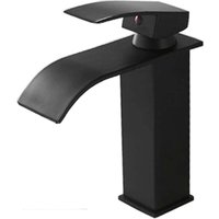 Schwarzer Wasserfall-Waschtischhahn, Arbeitsplattenmontage, Warm- und Kaltwassermischer, Einhebel-Einlochhahn von ALOVEZ
