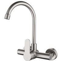 Schwenkbarer Küchenhahn aus Edelstahl mit Doppelloch, heißes und kaltes Wasser für die Küchenspüle Schwenkbarer Küchenhahn aus Edelstahl mit Doppelloch, heißes und kaltes Wasser für die Küchenspüle von ALOVEZ