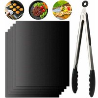 Kochmatten, 5er-Set Grillmatten 40x33cm Antihaftbeschichtete und wiederverwendbare Grillmatten für Gas-, Holzkohle-, Elektrogrill (+1 Grillzange) von ALOVEZ
