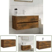 The Living Store Waschbeckenschrank aus geräucherter Eiche, 90 x 38,5 x 45 cm, Holzwerkstoff – Badezimmermöbel – Waschbeckenunterschrank – von ALOVEZ