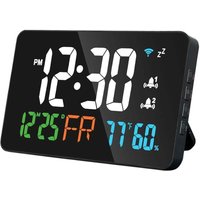Tuya WiFi-Tischuhr, Kalender, intelligentes Thermometer und Hygrometer mit digitaler LED-Anzeige, unterstützt automatische WIFI-Kalibrierung/4-stufig von ALOVEZ