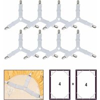 Weiße 8-teilige Bettlakenverschlüsse, verstellbare elastische dreieckige Lakenhaltergurte für Spannbettlaken und Bettlaken, Bettlaken, Matratzen, von ALOVEZ