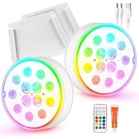 Wiederaufladbare, tauchfähige LED-Poolbeleuchtung, 2 Lichter, IP68, 16 RGB-Farben, mit Fernbedienung, ideal für Pools und Aquarien Wiederaufladbare, tauchfähige LED-Poolbeleuchtung, 2 Lichter, IP68, 16 RGB-Farben, mit Fernbedienung, ideal für Pools und Aquarien von ALOVEZ