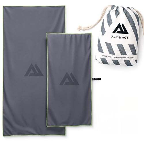 ALP & ACT Mikrofaser Handtuch 2er Set - 100% Recycelt - EXTRA KOMPAKT & leicht - 150x70 cm + 100x50 cm - als Reisehandtuch, großes Strandtuch, Sporthandtuch - Microfaser Handtücher inkl. Beutel - grau ALP & ACT Mikrofaser Handtuch 2er Set - 100% Recycelt - EXTRA KOMPAKT & leicht - 150x70 cm + 100x50 cm - als Reisehandtuch, großes Strandtuch, Sporthandtuch - Microfaser Handtücher inkl. Beutel - grau von ALP & ACT