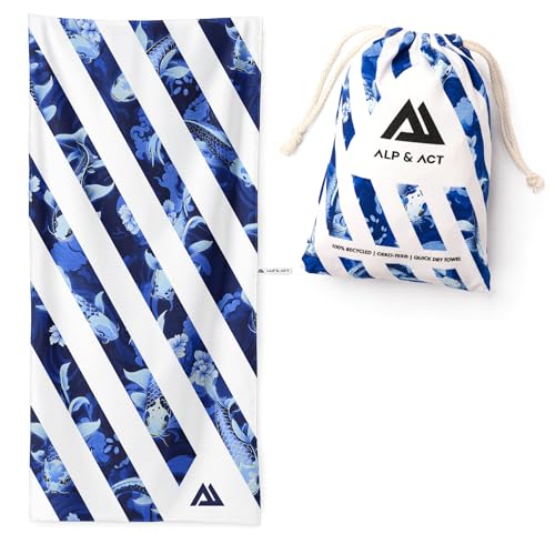 ALP & ACT Strandtuch XXL 200x90 cm - 100% recycelte Mikrofaser - EXTRA LEICHT & schnelltrocknend - großes Microfaser Handtuch für Urlaub & Strand - Badetuch inkl. Baumwollbeutel - blau von ALP & ACT