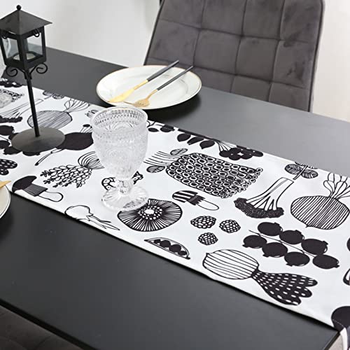 ALPATH Tischläufer Nordischer Stil Schwarz-weiß-handbemalte Esstischläufer ， Polyester Fasermischung Gemüse Tischtuchsmatte ， Sideboard Restaurant wasserdichte Placemats(Size:30×140cm/11.8×55in) von ALPATH