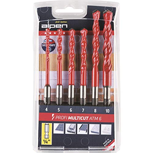 ALPEN Bohrer-Kassetten Set Profi Multicut ATM 6 (6-tlg, Ø 4-10 mm, Profi Multicut, Mehrzweckbohrer, passend für jeden Standard-Akkuschrauber, Spezialbohrer, Bohrsortiment) 0000100802100 von Alpen