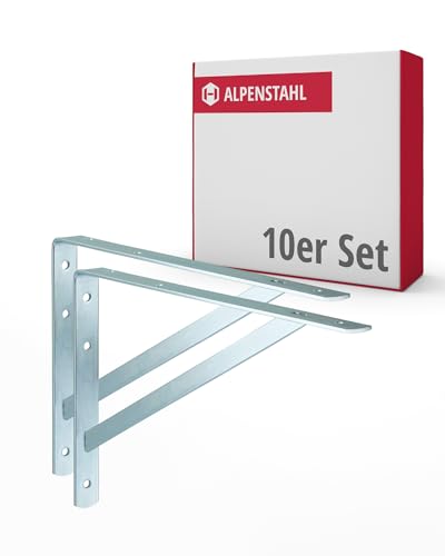 ALPENSTAHL Schwerlastwinkel [ATHENA] 10 Stück Regalwinkel I Tiefe 250 mm I Schwerlastkonsole verzinkt, Grau I Wandhalterung Regal Tragkraft 300 kg I Winkel Metall massiv | Metallwinkel 90 grad von ALPENSTAHL