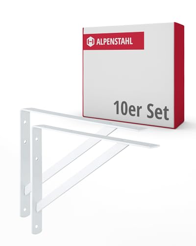 ALPENSTAHL Schwerlastwinkel [ATHENA] 10 Stück Regalwinkel I Tiefe 250 mm I Schwerlastkonsole Weiß I Wandhalterung Regal Tragkraft 300 kg I Winkel Metall massiv | Metallwinkel 90 grad von ALPENSTAHL