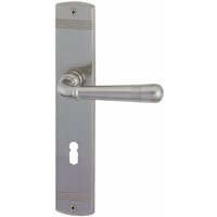 Langschildgarnitur L17/A23, Türbeschlag Messing edelstahlfärbig satiniert für Zimmertüren mit Buntbartlochung, Türklinke, Türgriff von ALPERTEC