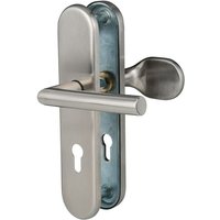 Schutzbeschlag, Türbeschlag Edelstahl satiniert für Haustüren mit Profilzylinderlochung din rechts/links, mit Zylinderabreißschutz, von ALPERTEC