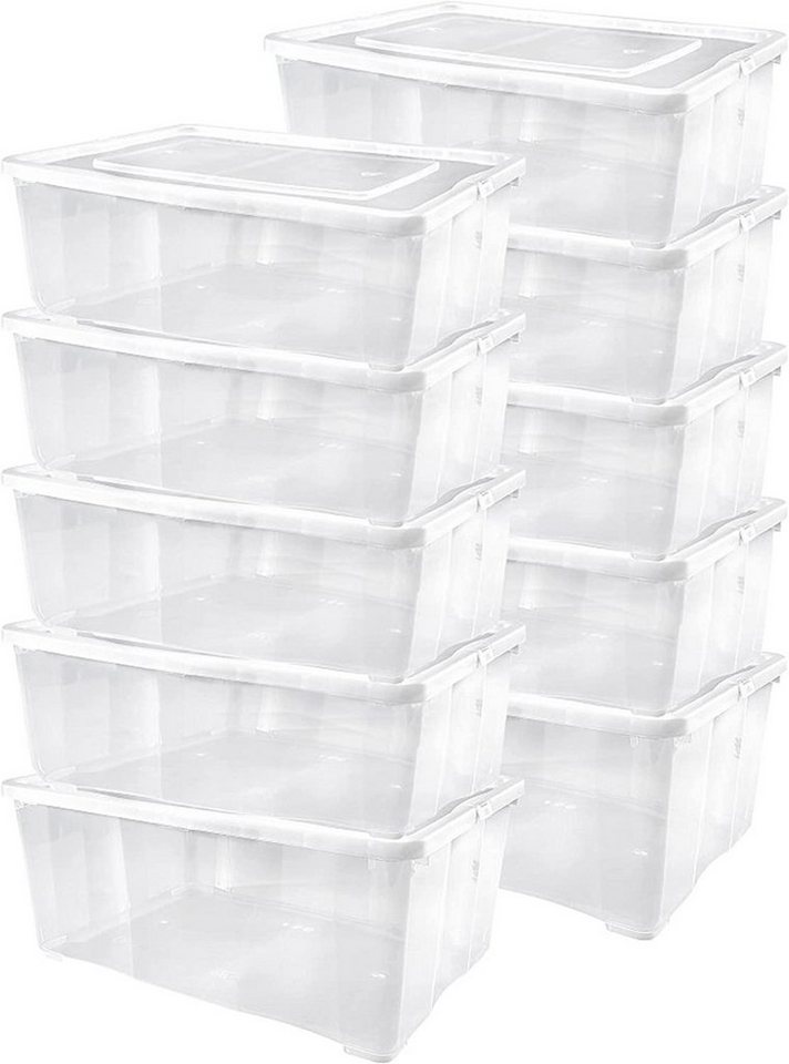 ALPFA Schuhbox 10 er Set je 10,0 Liter Klarsichtboxen Stapelboxen Kunststoffboxen (Spar-Set, 10 Boxen + 10 Deckel), stapelbar von ALPFA